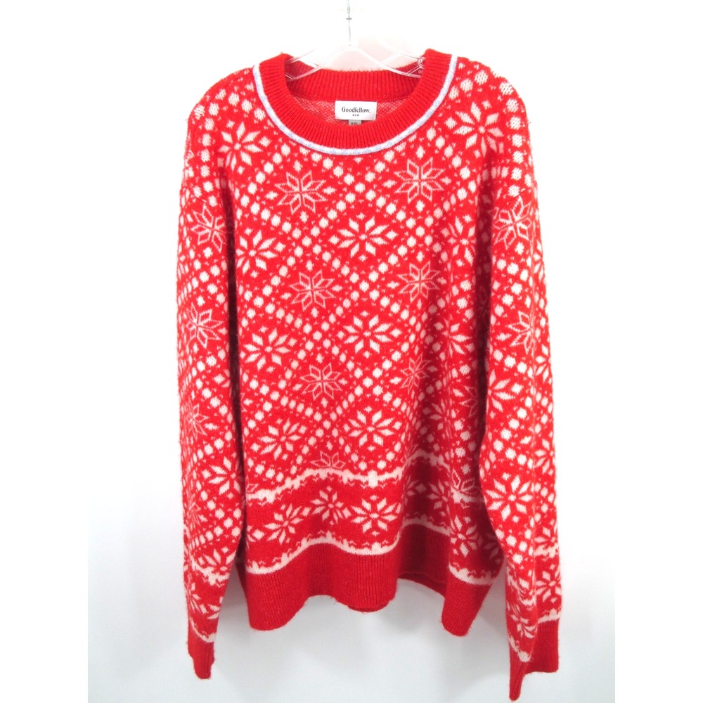 Goodfellow Mens XXL Red Fair Isle Snowflake Alpaca Wool Blend Pullover Sweater